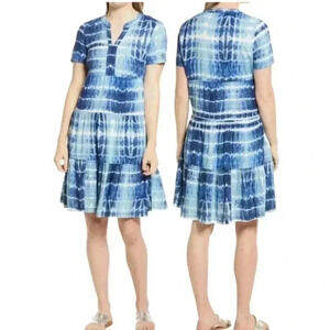 NWOT Beach Lunch Lounge Blue Tie Dye Coley Print Tiered Shift Dress